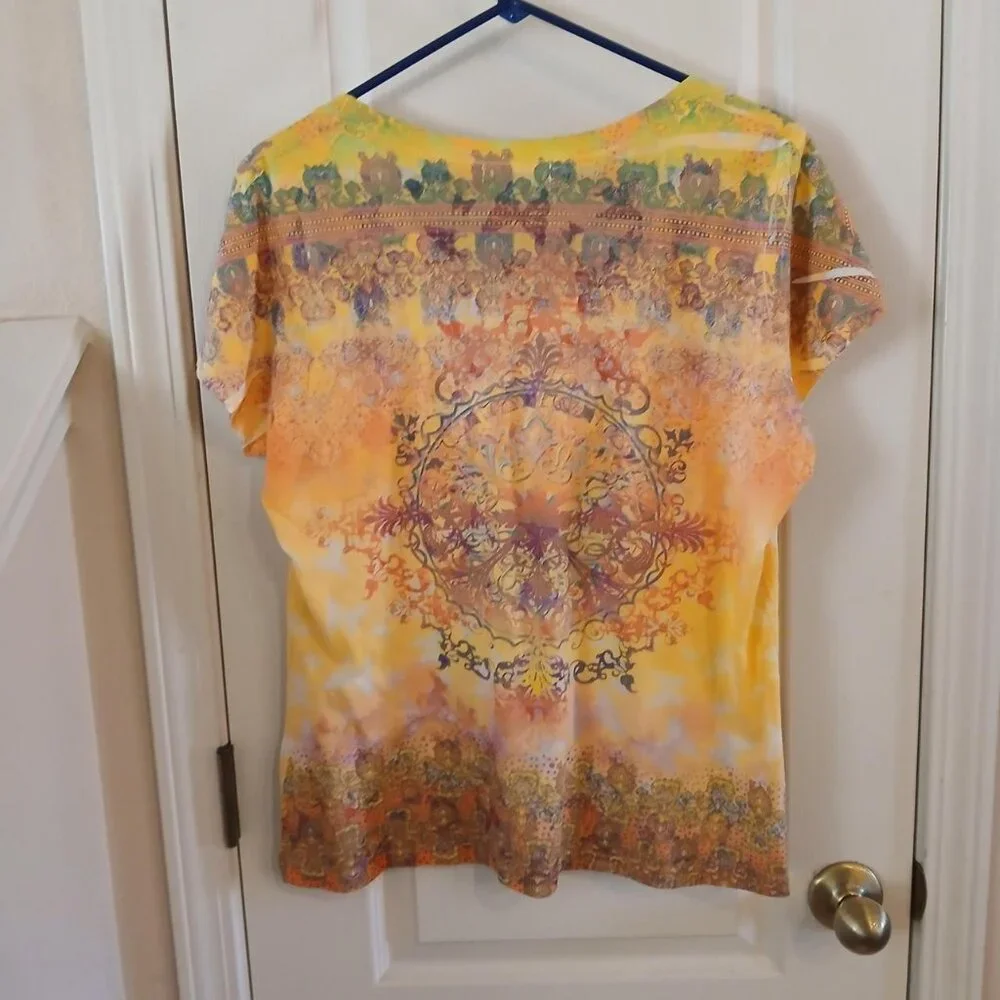 Vintage Y2K butterfly print short sleeve top rhinestone bling accents size XL - Picture 5 of 5